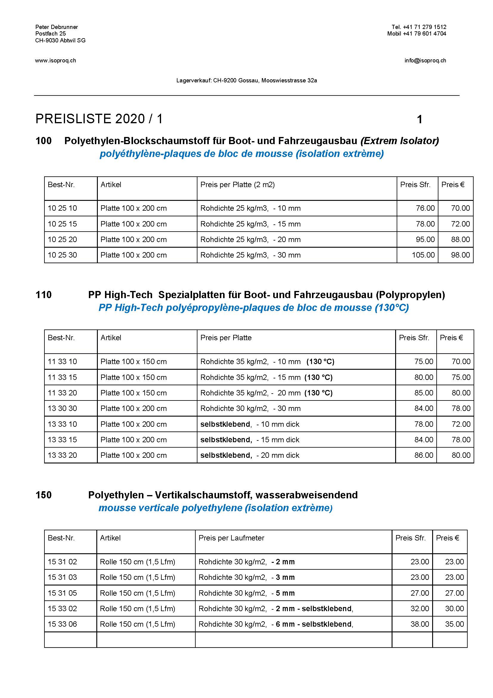 Preisliste